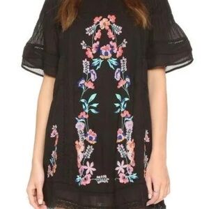 Free People Perfectly Victorian Black Embroidered crochet Dress Revolve Sz S/P